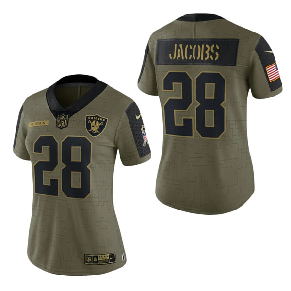Womens Las Vegas Raiders #28 Josh Jacobs Nike Olive 2021 Salute To Service Jersey