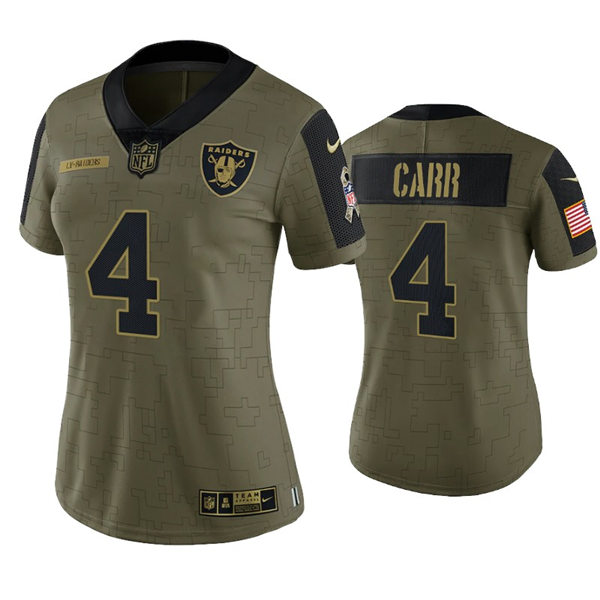Womens Las Vegas Raiders #4 Derek Carr Nike Olive 2021 Salute To Service Jersey