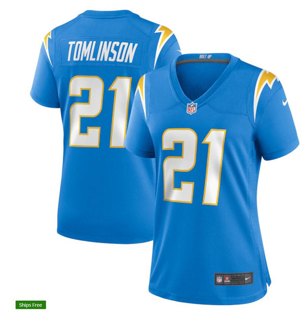 Womens Los Angeles Chargers Retired Player #21 LaDainian Tomlinson Stitched Nike Powder Blue