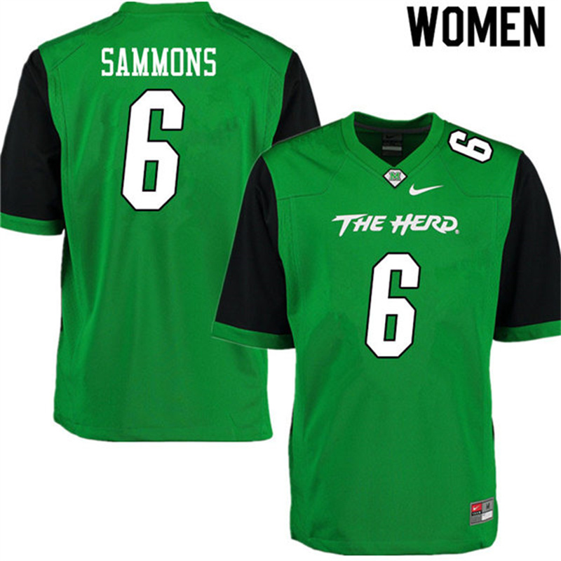 Womens Marshall Thundering Herd #6 Eli Sammons 2012-19 Green Black Sleeves Nike College Football Game Jerse