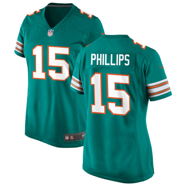 Womens Miami Dolphins #15 Jaelan Phillips Nike Aqua Retro Alternate Vapor Limited Jersey