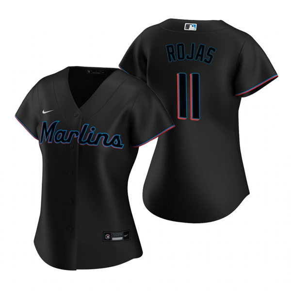 Womens Miami Marlins #11 Miguel Rojas Nike Black Alternate Stitched MLB Jersey
