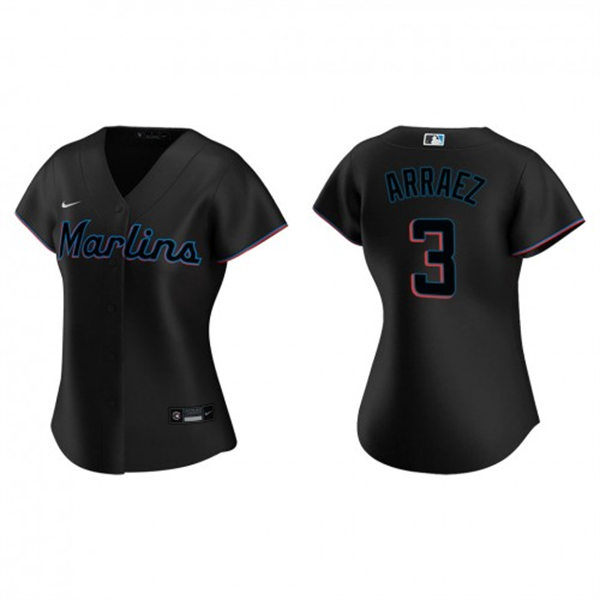 Womens Miami Marlins #3 Luis Arraez Nike Black Alternate Replica Jersey