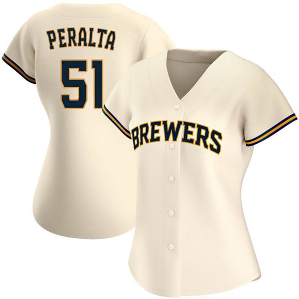 Womens Milwaukee Brewers #51 Freddy Peralta Nike Cream Home Jersey