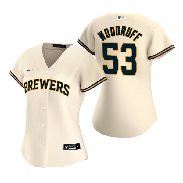 Womens Milwaukee Brewers #53 Brandon Woodruff Nike Cream Home Jersey
