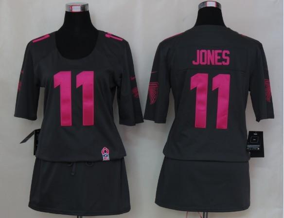 Womens NEW Atlanta Falcons 11 Jones breast Cancer Awareness Dark grey Jerseys