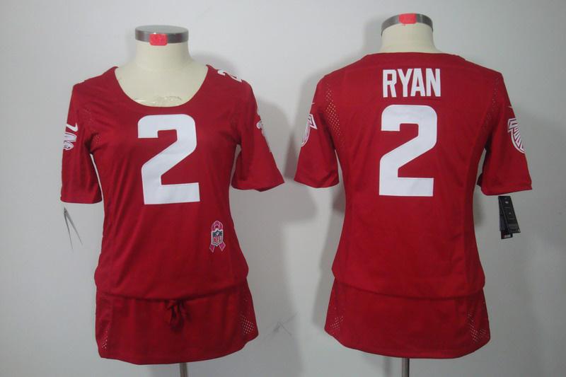 Womens NEW Atlanta Falcons 2 Matt Ryan breast Cancer Awareness Red Jerseys