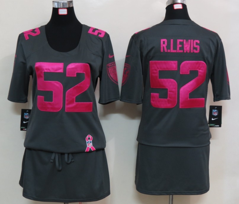 Womens NEW Baltimore Ravens 52 R.lewis Elite breast Cancer Awareness Dark grey Jerseys