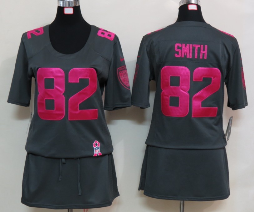 Womens NEW Baltimore Ravens 82 Smith Elite breast Cancer Awareness Dark grey Jerseys