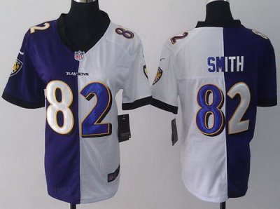 Womens NEW Baltimore Ravens 82 Torrey Smith Purple White Split NFL Jerseys