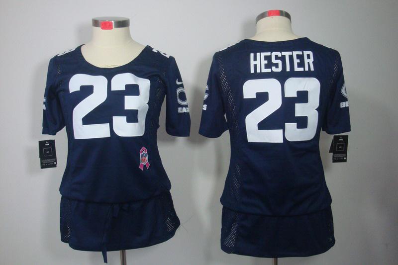 Womens NEW Chicago Bears 23 Devin Hester breast Cancer Awareness Blue Jerseys