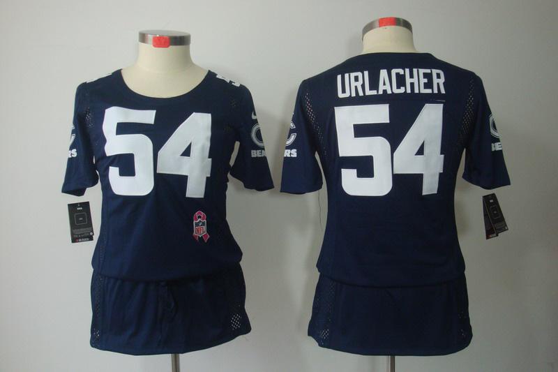 Womens NEW Chicago Bears 54 Urlacher breast Cancer Awareness Blue Jerseys