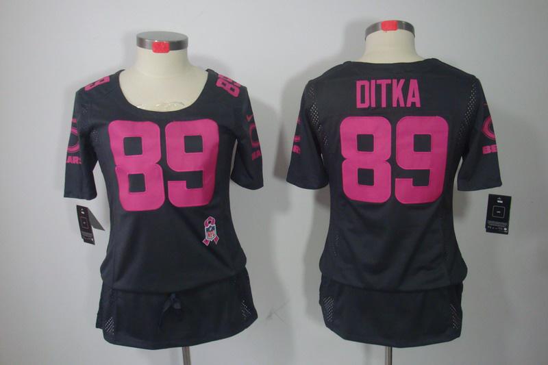 Womens NEW Chicago Bears 89 mike ditka breast Cancer Awareness Dark grey Jerseys