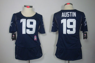 Womens NEW Dallas cowboys 19 Austin Elite breast Cancer Awareness Blue Jerseys