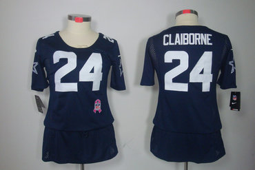 Womens NEW Dallas cowboys 24 Morris Claiborne Elite breast Cancer Awareness Blue Jerseys