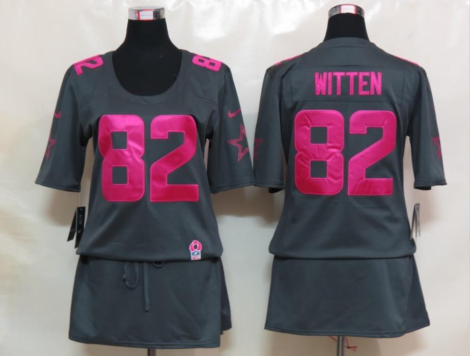 Womens NEW Dallas cowboys 82 Witten Elite breast Cancer Awareness Dark grey Jerseys
