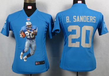 Womens NEW NFL Detroit Lions 20 B.sanders Blue Portrait Fashion Game Jerseys