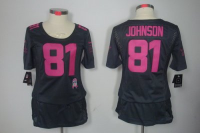 Womens NEW Detroit Lions 81# Calvin Johnson Elite breast Cancer Awareness Dark grey Jerseys