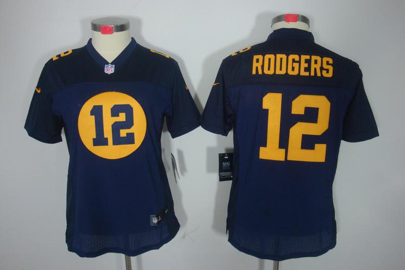 Womens NEW Green Bay Packers 12 Aaron Rodgers Blue Jerseys