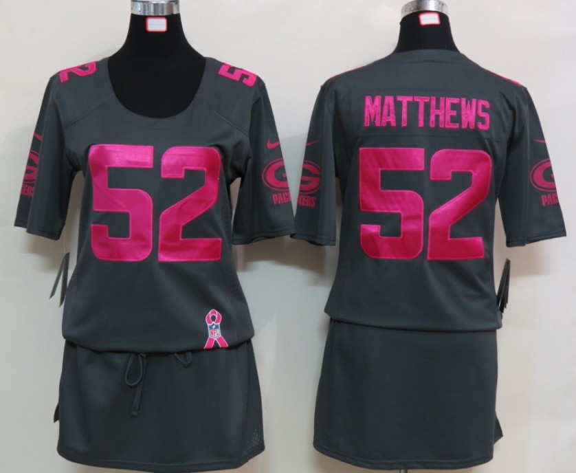Womens NEW Green Bay Packers 52 Matthews Elite breast Cancer Awareness Dark grey Jerseys