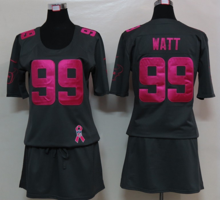 Womens NEW Houston Texans 99 Watt Elite breast Cancer Awareness Dark grey Jersey