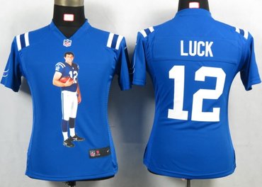 Womens NEW NFL Indianapolis Colts 12 Luck Blue Portrait Fashion Game Jerseys
