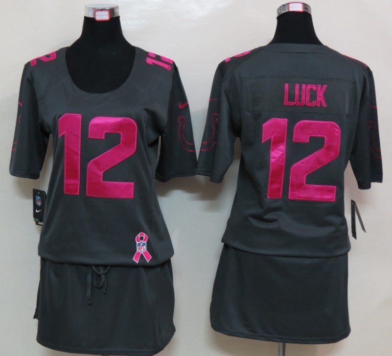 Womens NEW Indianapolis Colts 12 Luck Elite breast Cancer Awareness Dark grey Jersey