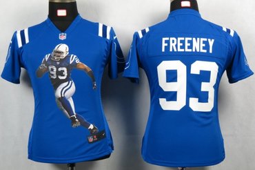 Womens NEW NFL Indianapolis Colts 93 Freeney Blue Portrait Fashion Game Jerseys