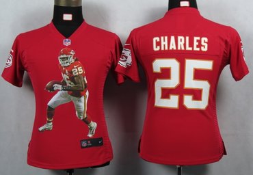 Womens NEW NFL Kansas City Chiefs 25 Charles Red Portrait Fashion Game Jerseys