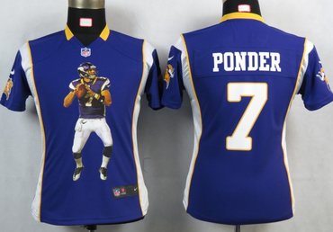 Womens NEW Minnesota Vikings 7 Ponder Purple Portrait Fashion Game Jerseys