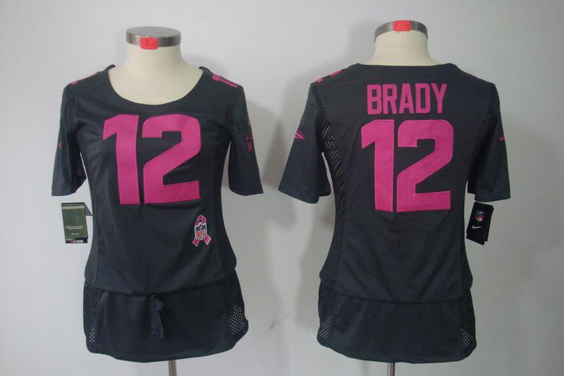 Womens NEW New England Patriots 12 Tom Brady breast Cancer Awareness Dark grey Jerseys