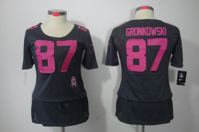 Womens NEW New England Patriots 87 Rob Gronkowski breast Cancer Awareness Dark grey Jerseys