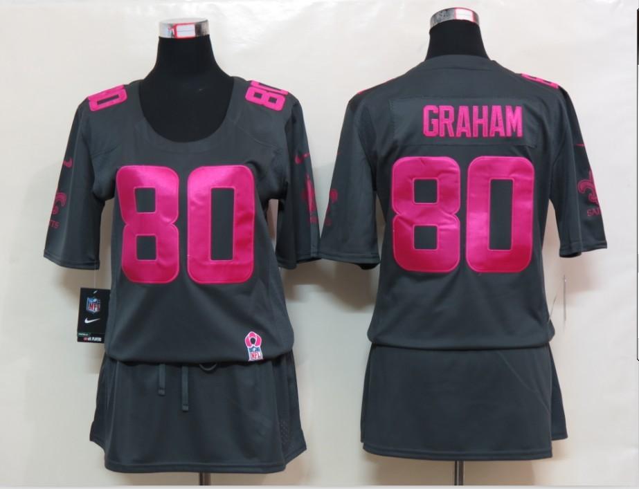 Womens NEW New Orleans Saints 80 Graham breast Cancer Awareness Dark grey Jerseys