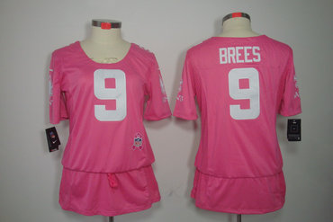 Womens NEW New Orleans Saints 9 Brees breast Cancer Awareness Pink Jerseys
