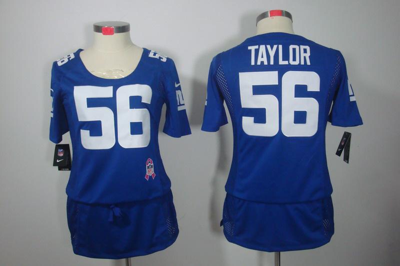 Womens NEW New York Giants 56 Lawrence Taylor Elite breast Cancer Awareness Blue Jerseys