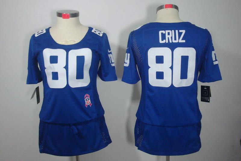 Womens NEW New York Giants 80 Victor Cruz breast Cancer Awareness Blue Jerseys