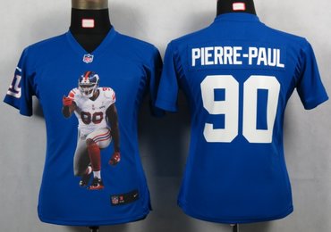 Womens NEW NFL New York Giants 90 Pierre-paul Blue Portrait Fashion Game Jerseys