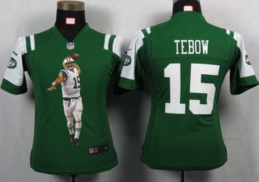 Womens NEW NFL New York Jets 15 Tebow Green Portrait Fashion Game Jerseys