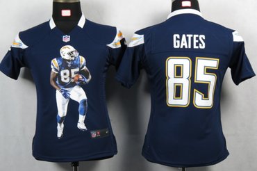 Womens NEW NFL San Diego Charger 85 Gates Blue Portrait Fashion Game Jerseys
