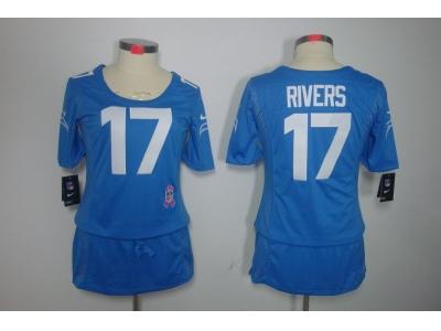 Womens NEW San Diego Chargers 17# Philip Rivers Elite breast Cancer Awareness Blue Jerseys