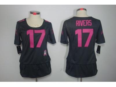 Womens NEW San Diego Chargers 17# Philip Rivers Elite breast Cancer Awareness Dark Grey Jerseys