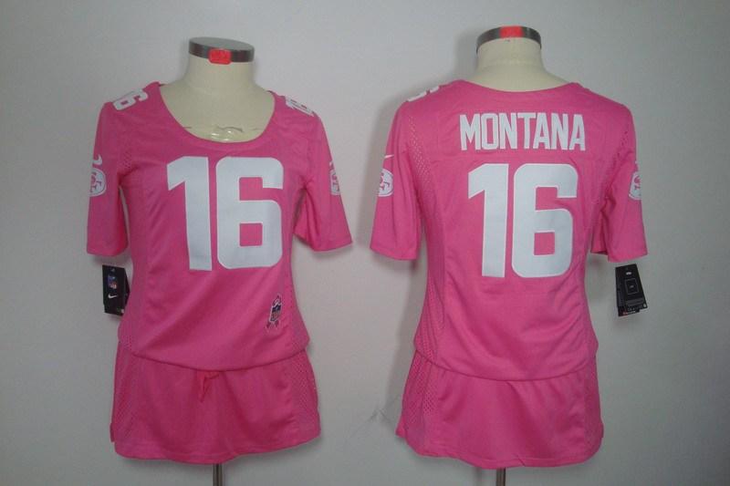 Womens NEW San Francisco 49ers #16 joe Montana breast Cancer Awareness Pink Jerseys
