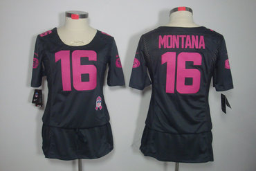 Womens NEW San Francisco 49ers 16 joe Montana Elite breast Cancer Awareness Dark grey Jerseys