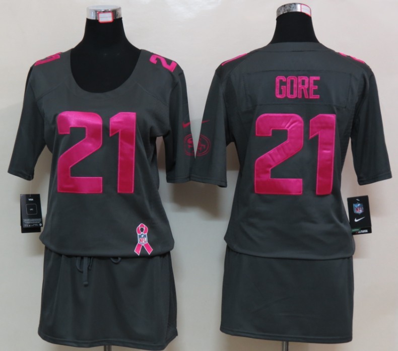 Womens NEW San Francisco 49ers 21 Gore Elite breast Cancer Awareness Dark grey Jersey