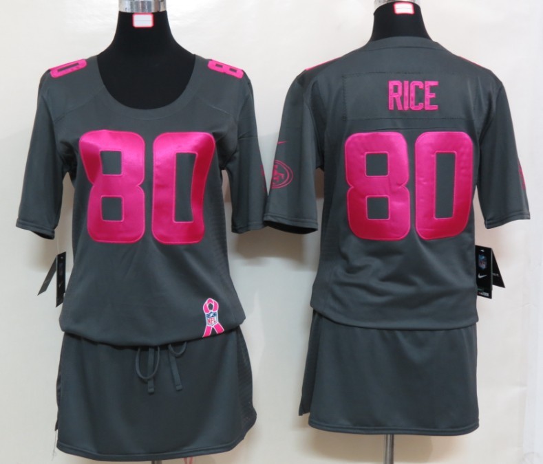 Womens NEW San Francisco 49ers 80 Rice Elite breast Cancer Awareness Dark grey Jerseys
