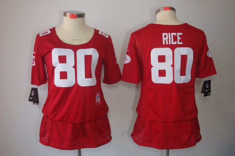 Womens NEW San Francisco 49ers 80 Rice Elite breast Cancer Awareness Red Jerseys