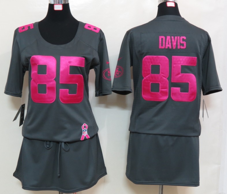 Womens NEW San Francisco 49ers 85 Davis Elite breast Cancer Awareness Dark grey Jerseys