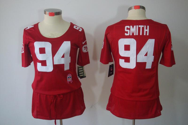 Womens NEW San Francisco 49ers 94 Justin Smith breast Cancer Awareness Red Jerseys