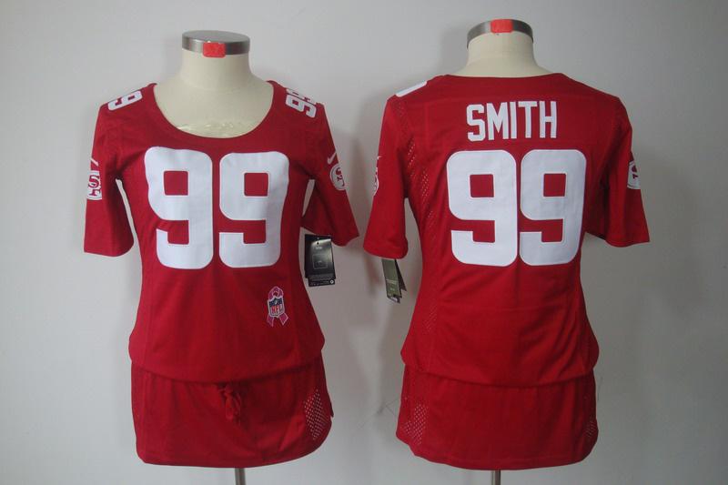 Womens NEW San Francisco 49ers 99 Aldon Smith breast Cancer Awareness Red Jerseys