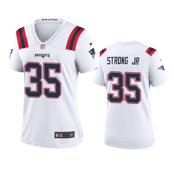 Womens New England Patriots #35 Pierre Strong Jr. Nike White Limited Jersey